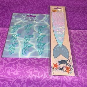 New Dolphin Shaped Paper Clips & Mermaid Tail Sequin Bookmark Set